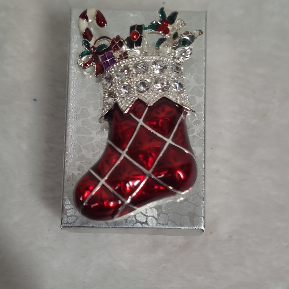 Festive Red Stocking Brooch